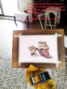 still life with dry pastels fine art classes Islamabad Pakistan step3